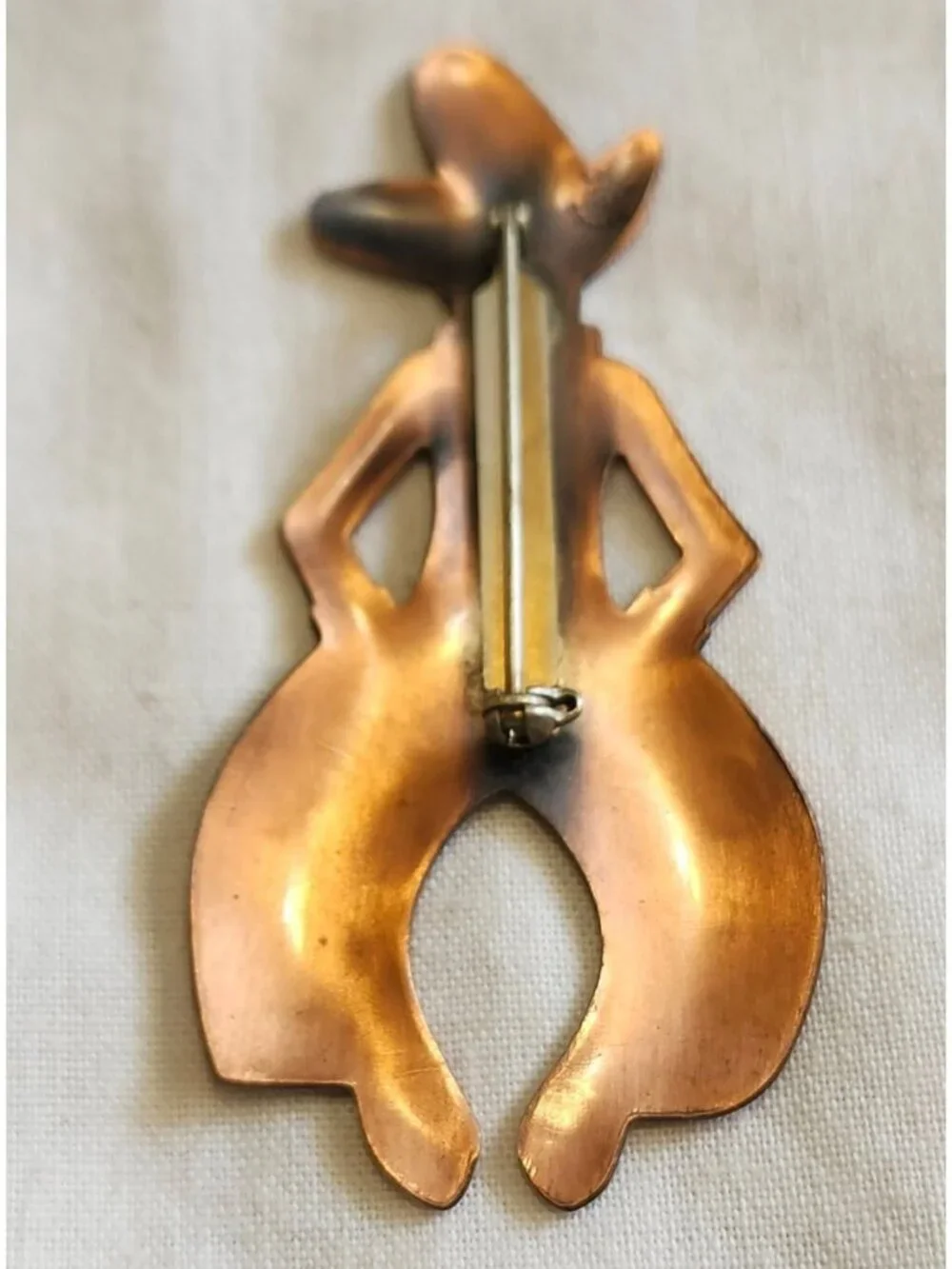 Vintage Bell Trading Post Solid Copper Cowboy Pin Brooch Whimsical Western Desig